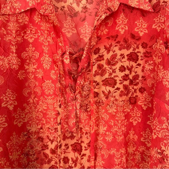 Women's Top Plus Size 14w/16w Orange Sheer Floral Textured Boho Hippie Patchwork - Picture 4 of 8